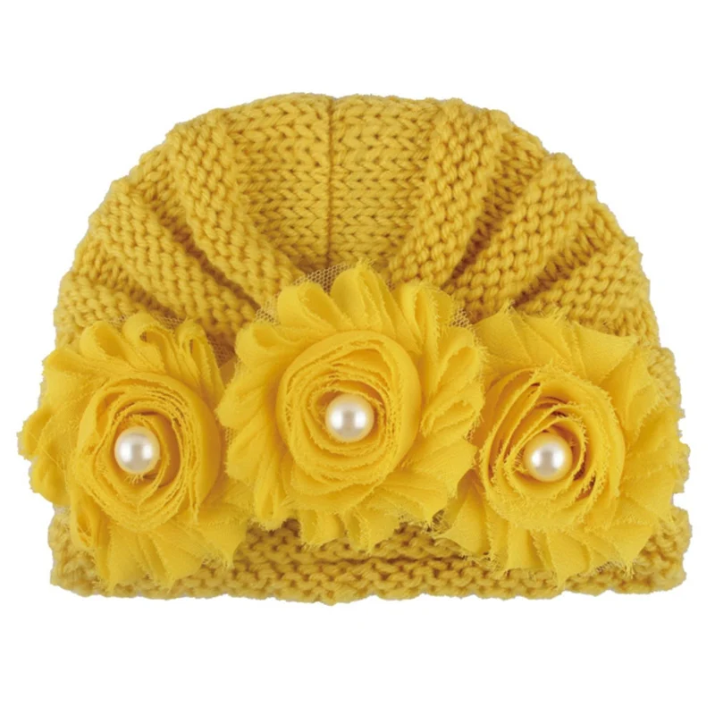 

Children Flower Skullies Beanies Girls Mini Knitted Bonnet Kids Casual Summer Spring Hats Slouchy Warm Brand Woolen Hat Cute