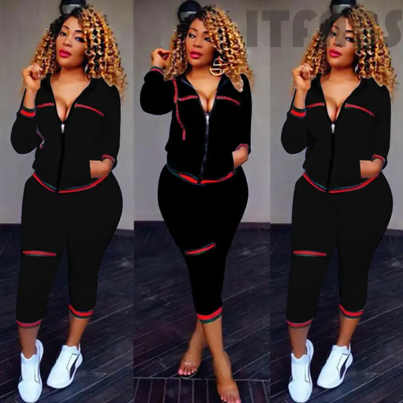 Hot sale solid Womens 2 PCS Tracksuits Set Ladies 2019 new Brand Autumn Long Sleeve Casual O-Neck Hoodies +long pants Plus Size |