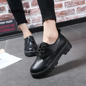 Women Classic High Quality Black Pu Leather Flat Platform Shoes Teenager Casual Anti Skid Shoes Female Leisure Warm Shoes G5503