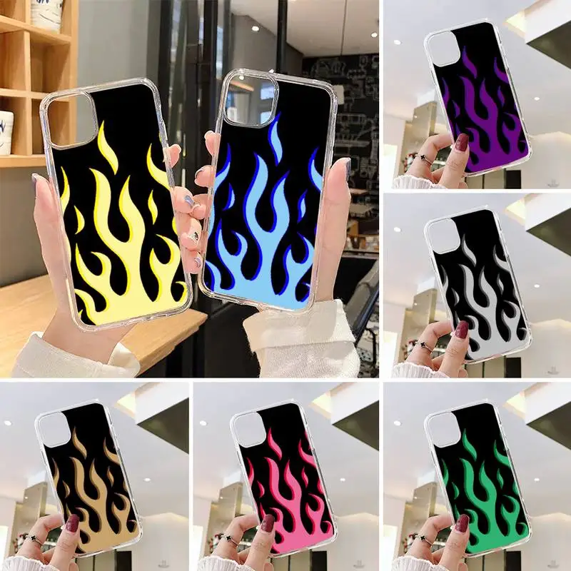

Fashion Red Flames Fitted Phone Case Transparent for iPhone 7 8 11 12 s mini pro X XS XR MAX Plus cover Clear mobile bag coque