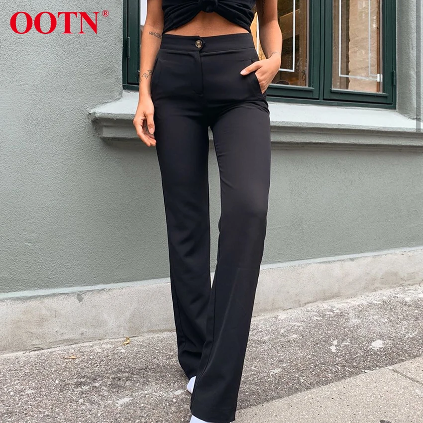 OOTN 2020 женские осенние брюки с высокой талией бежевые офисные элегантные черные