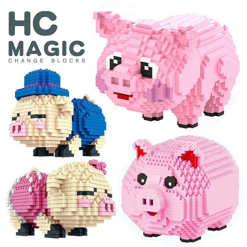 Мультяшные животные Свинья Копилка строительные блоки милая кукла DIY Модель