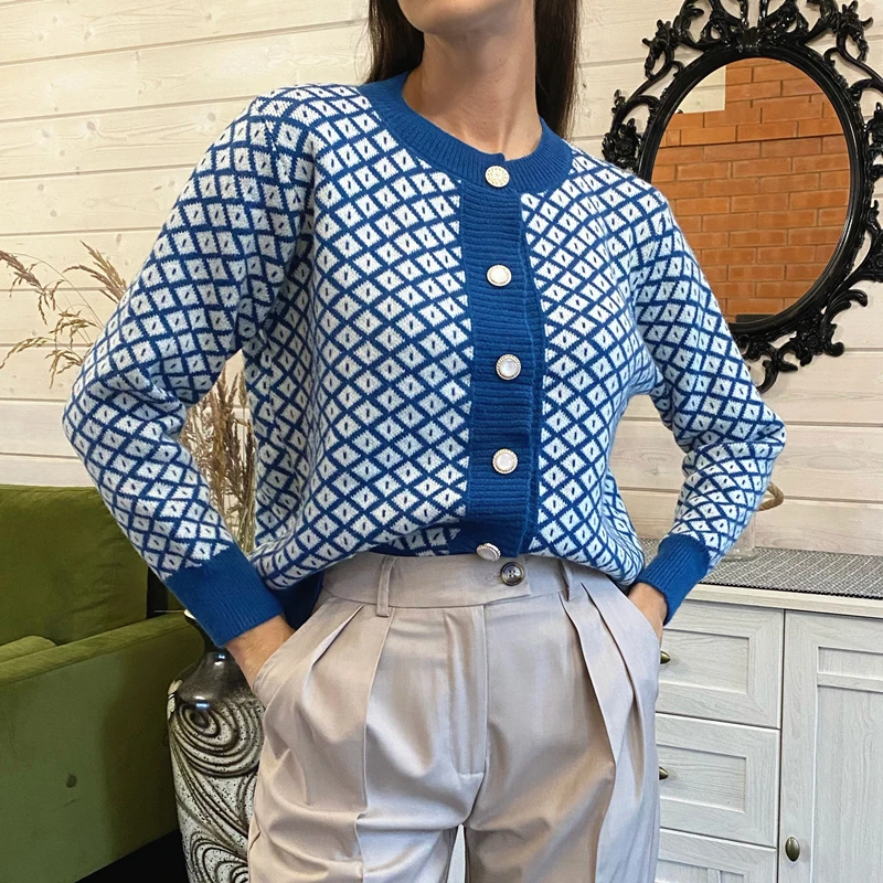 

Colorfaith/Новинка 2021, женские свитера осень-зима, клетчатые элегантные кардиганы в винтажном стиле, Вязаные Короткие топы SWC1367JX