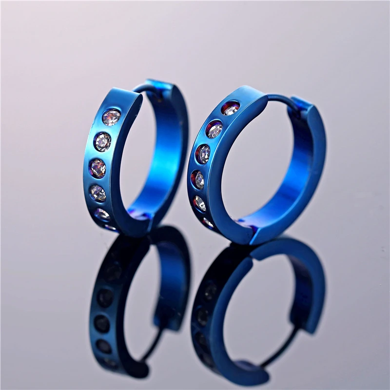 

Pierced Crystal Circle Hoop Earrings Zircon Blue Round Stainless Steel Earring For Women Men Rhinestone Jewelry Statement