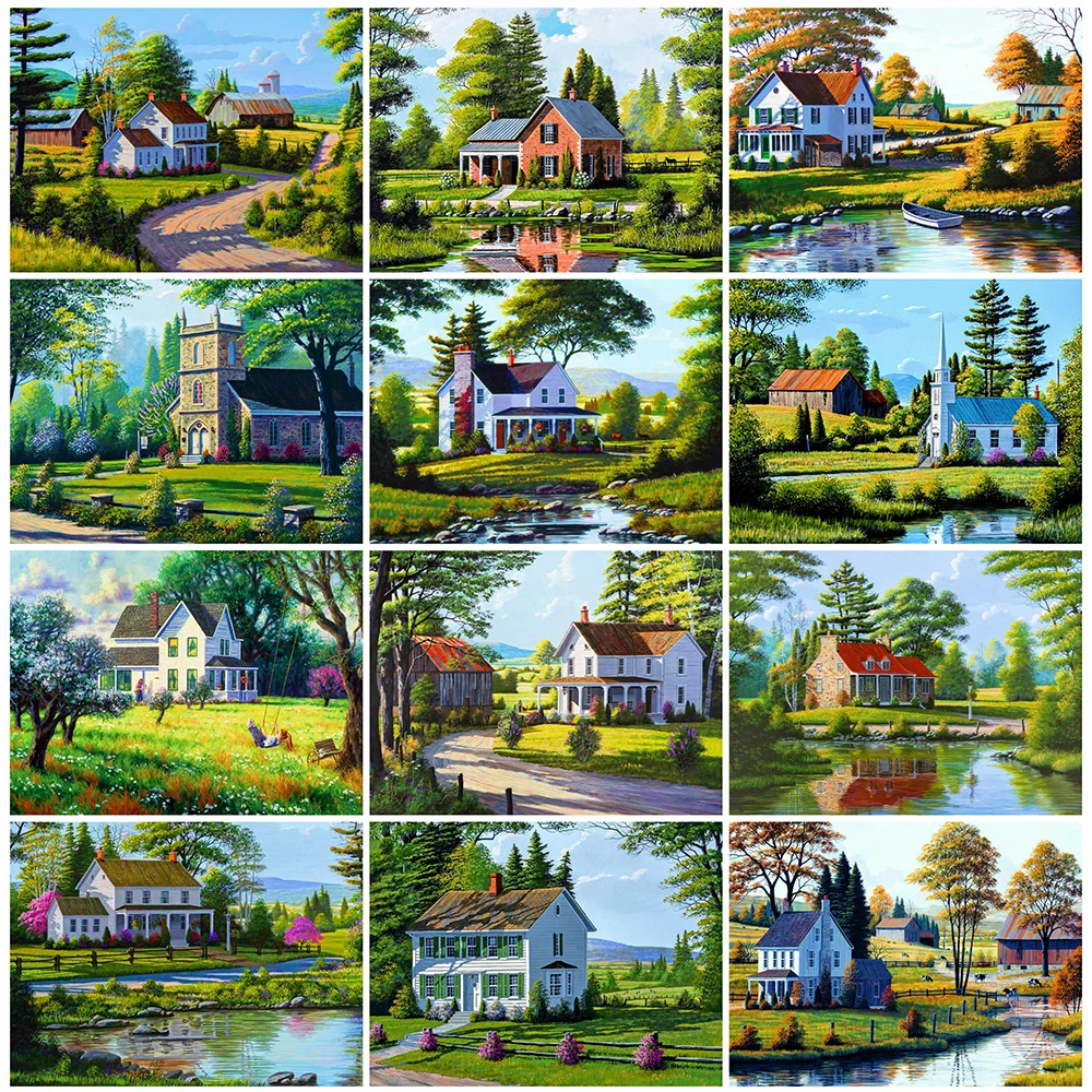 

Diy Diamond Painting House Beaded Full Square 5D Diamond Embroidery Landscape Picture Mosaic Cross Stitch Kit Handicraft Decor