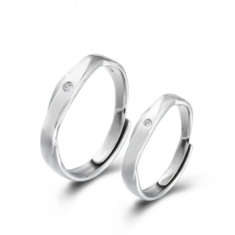 

925 pure silver open couple ring men and women a pair of zircon ring ring small jewelry.