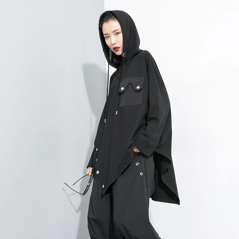 TWOTWINSTYLE Лоскутные женские толстовки с заклепками, с капюшоном, с длинным рукавом, Необычные толстовки, женские, осень, уличная мода, новинка