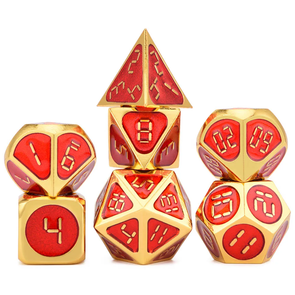 Цифровые металлические кубики с мягким шнурком для настольных игр DnD D4 D6 D8 D10 D% D12 D20 - Цвет: Розовый