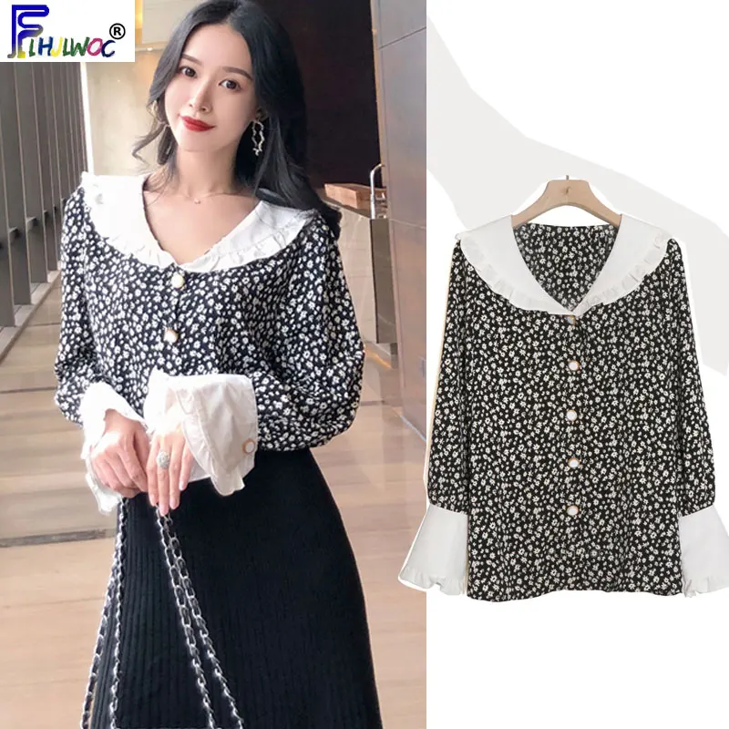 Женские базовые рубашки блузки женская мода с расклешенными рукавами милые