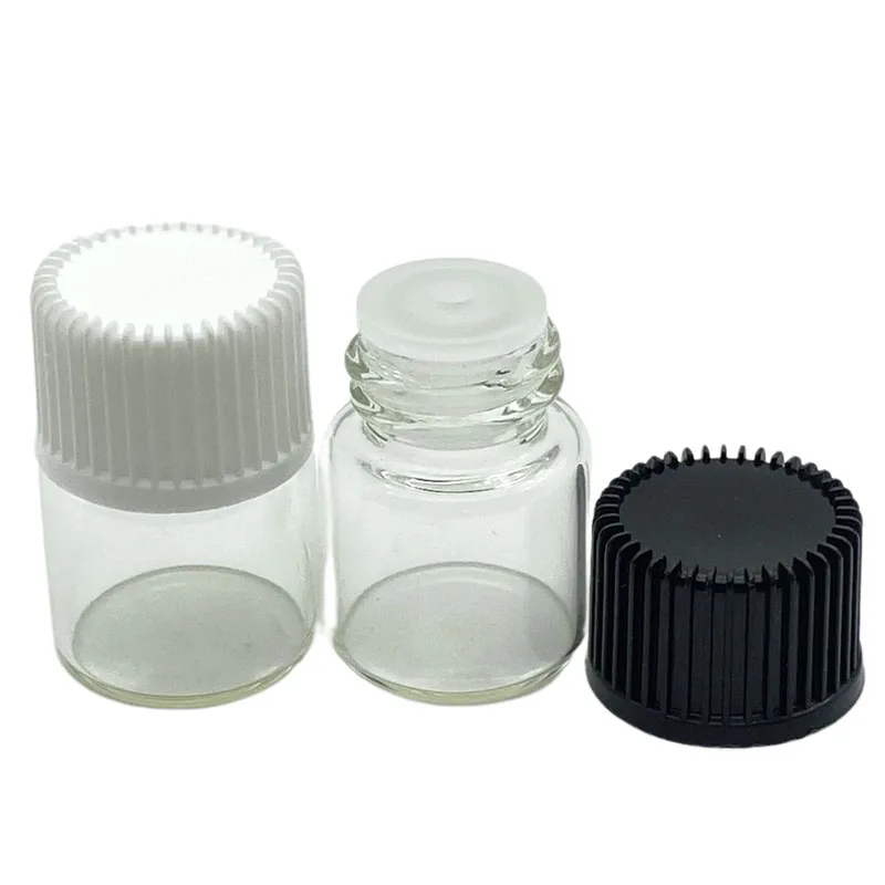 

10pcs 1ml Small Liquid Glass Vials with Orifice Reducer and Cap Small 1/4 Dram Mini Essential Oil Clear Bottle