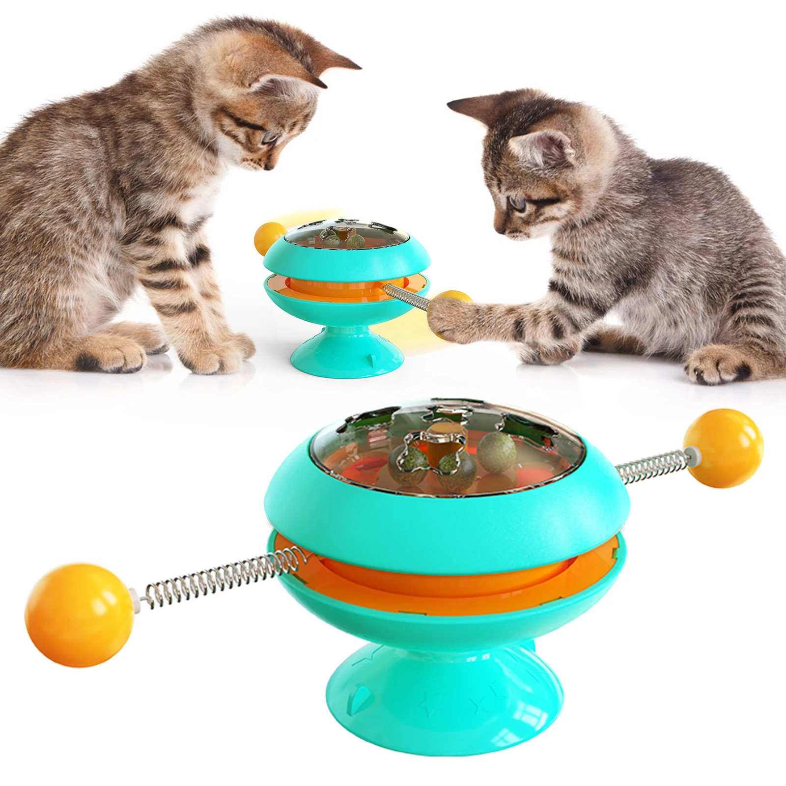 

Interactive Windmill Toys for Cats Catnip Toy Rotating Gyro with Suction Cup Pet Kitten Cat Hair Brush Massage Scratching Tickle