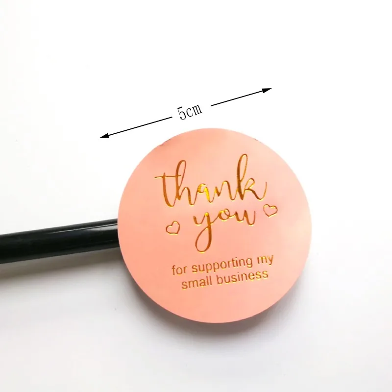 

600pcs/pack Circle Thank You Heart Sealing Sticker Pink Gold Foil Labels For Party DIY Packaging Stationery Stickers