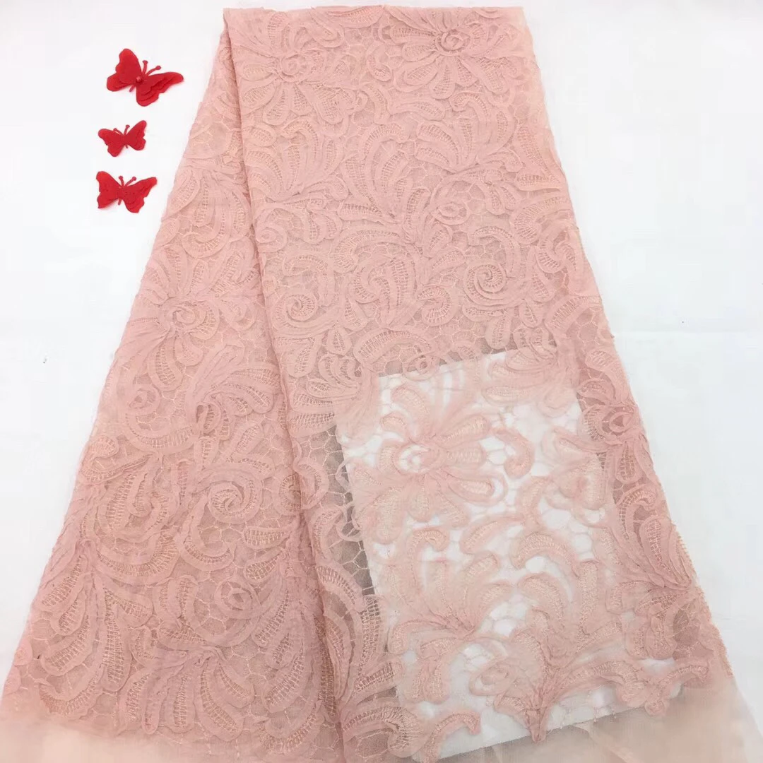

Pink Latest French Nigerian Laces Fabrics High Quality Tulle African Laces Fabric Wedding African French Tulle Lace RF27501