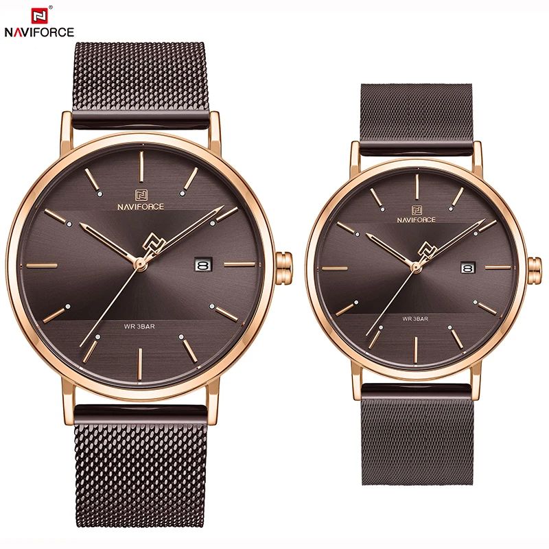 NAVIFORCE Quartz Analog Men And Women Watches Rose Gold Coffee Business Sport Shock Resistant Alarm Calendar Couple Wristwatches