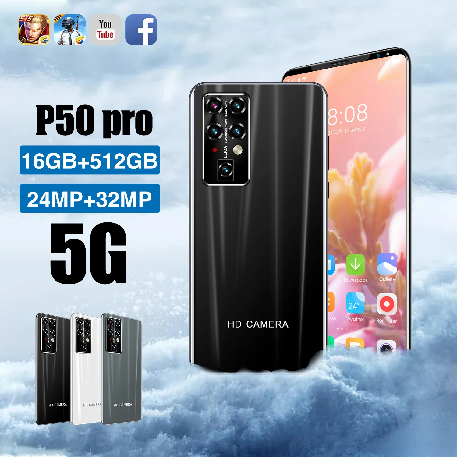 

Global Version New P50 PRO 5.5 Inch Smartphone Android 10.0 16GB+512GB Cellphone 5600mAh Cellura 4G LTE Google Play Mobile Phone