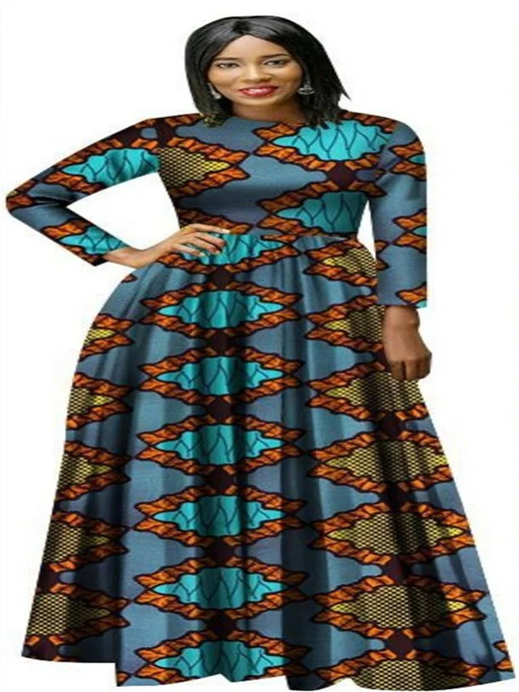 

SSEURAT Women Dress Printed Long Sleeve O Neck High Waist A Line Retro Vintage Maxi Elgant Fashion Wear