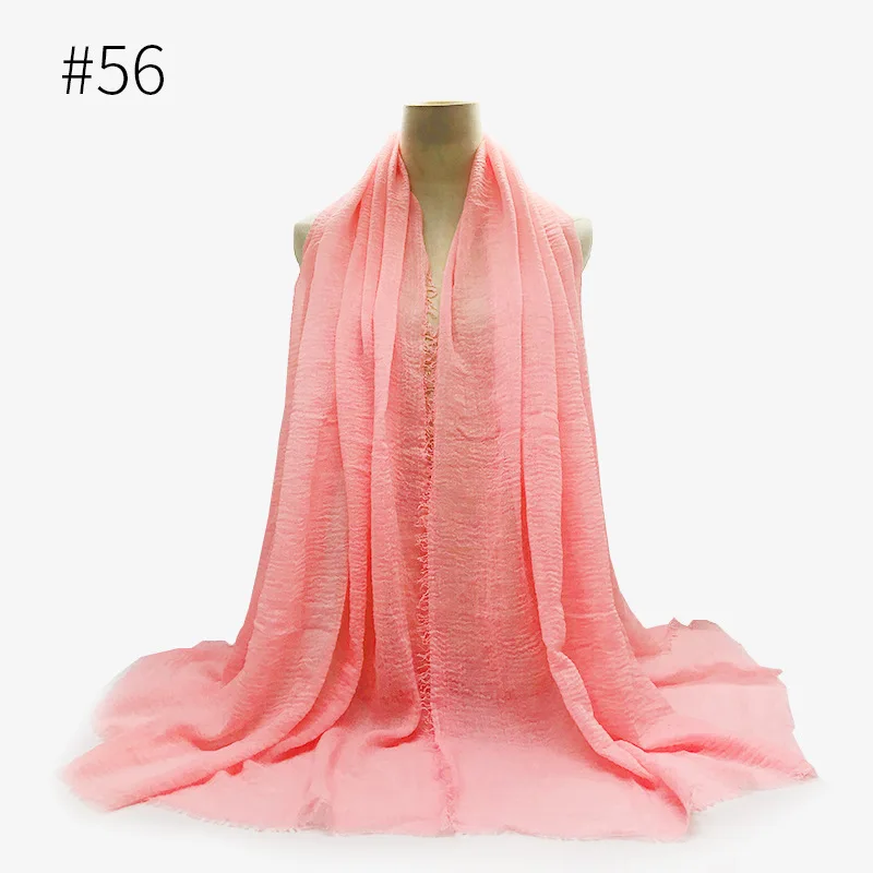 56 lit-pink Промо-акция! Мусульманский морщинка хиджаб шарф для женщин пузырь хлопок вискоза платок повязка на голову мусульманский шарф обертывания 180X95 см - Цвет: 56 lit-pink