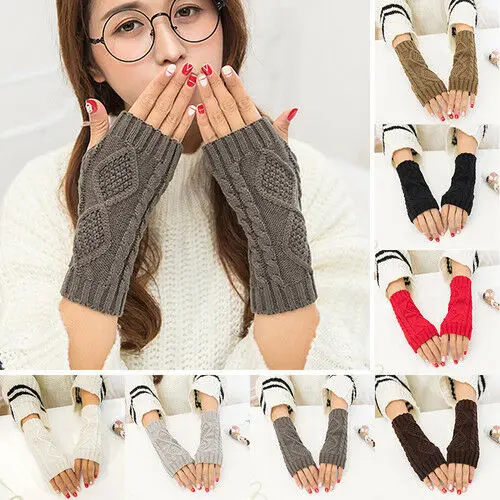 Новая модная женская однотонная вязаная рукавица без пальцев женские короткие