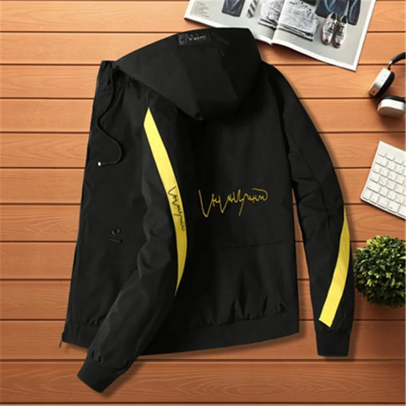 

Men's Casual Bomber Jacket Men 2021 New Trend Hoodie Collar Streetwear Coat Male Fashion Win Spring Jackets Men