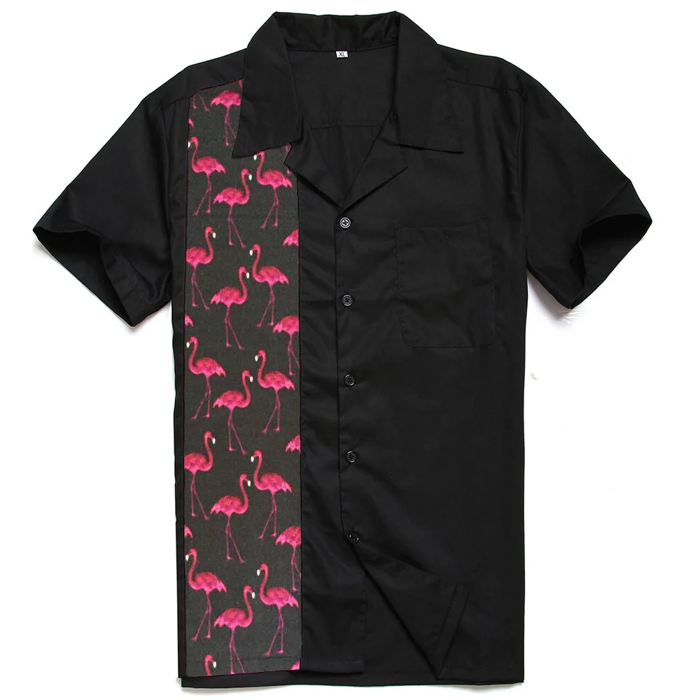 

Design of Men's Short Sleeve Shirt with Single Cotton Red Flamingo Stitching