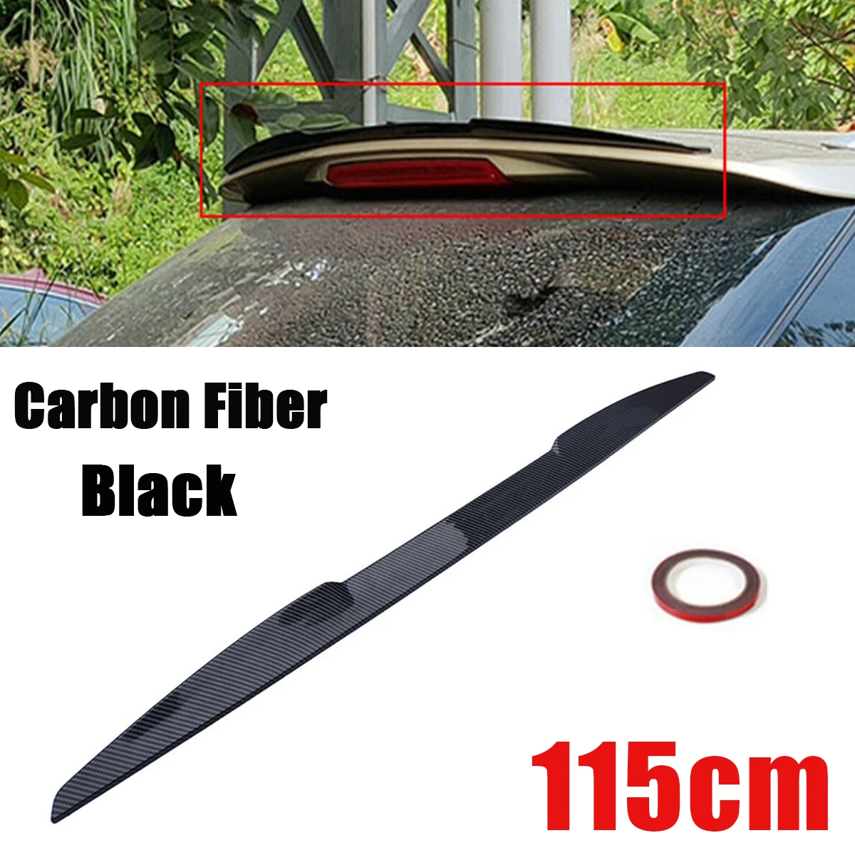 

1PC 115cm Universal Carbon Fiber/Black Color Car Rear Trunk Roof Lip Spoiler Self-adhesive