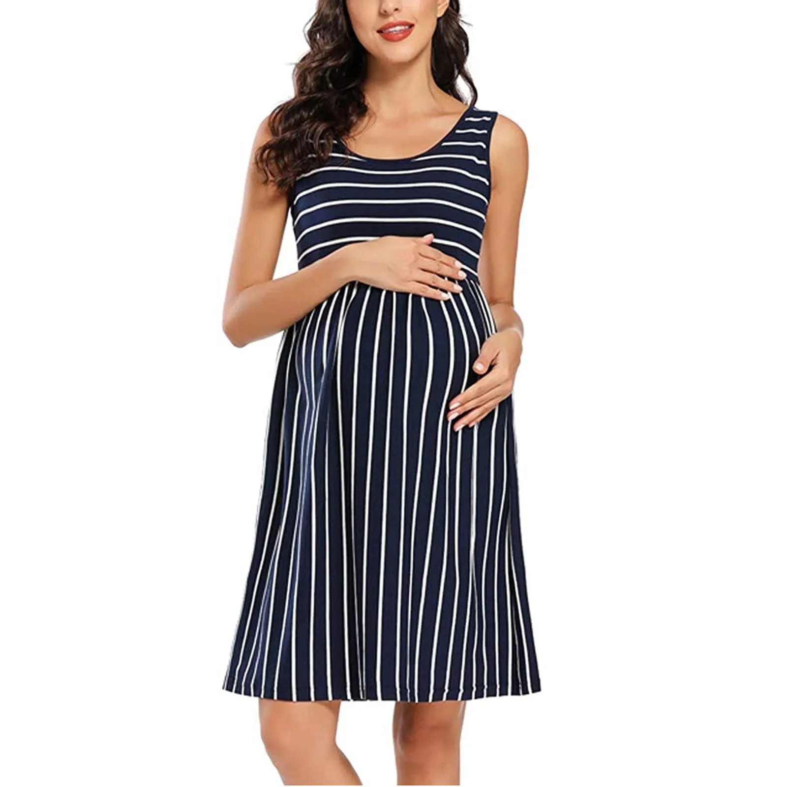 

Summer Marernity Dresses Pregnants Woman O-Neck Stripe Sleeveless Pregnant Pregnancy Nursing Dress robes de maternit
