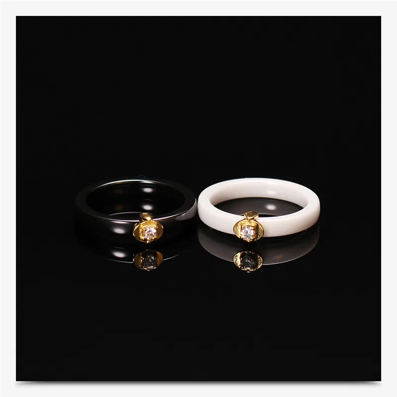 Gold Zircon Ceramics Ring Men Simple Jewelry Rings For Women Accessories Black Crystal Rhinestone Female Couple Lover | Украшения и