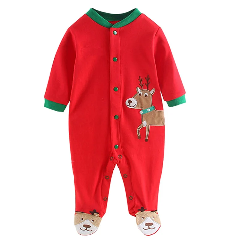 Новые рождественские детские ножки красные My First Christmas Elk Footie для новорожденных с