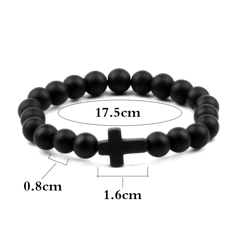Очаровательный натуральный камень браслет крест черный Лава украшенный бисером