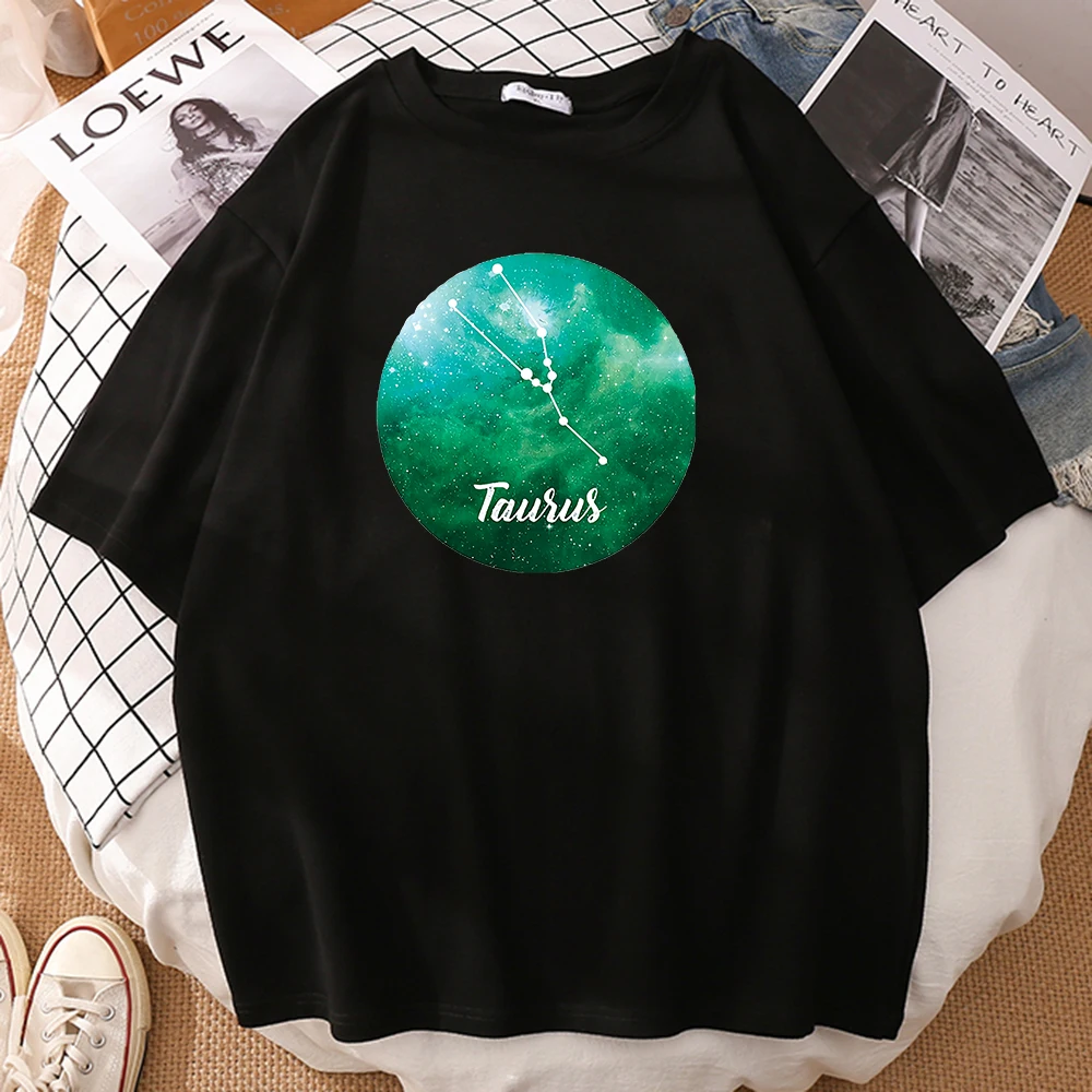 

12 Constellation Taurus Prints WoWomen Tshirt Streetwear Breathable Short Sleeve Creativity O-Neck T-Shirt