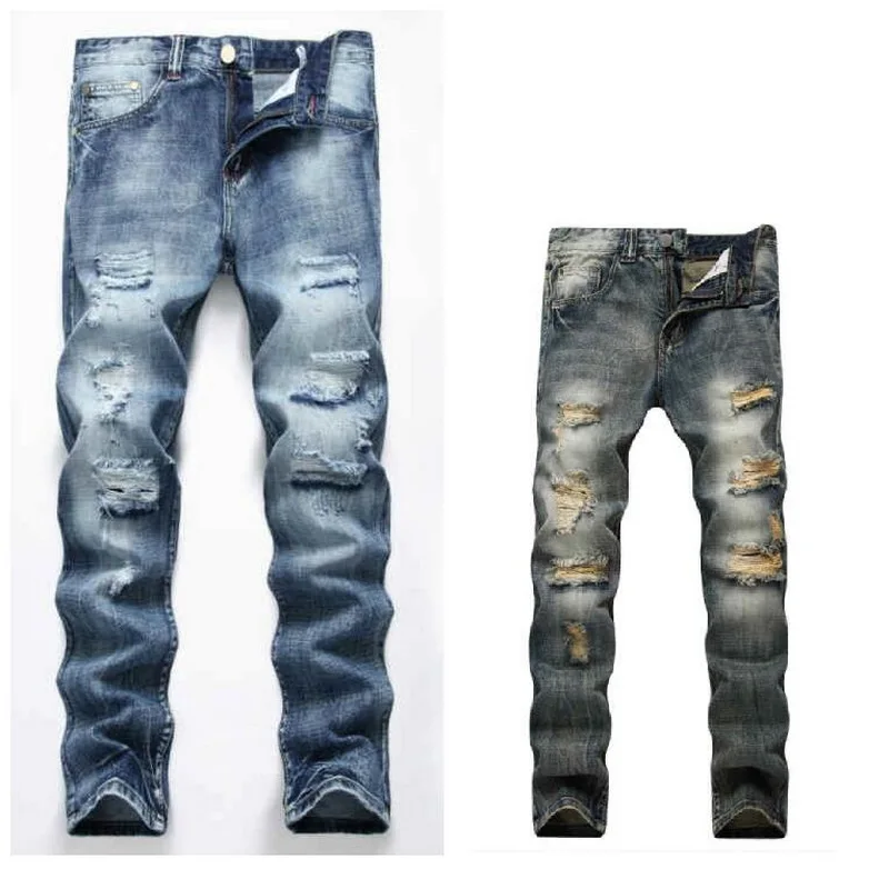 Men Jeans Slim Skinny Man Biker Jeans with Zippers Designer Stretch Fashion Casual Pants Vintage Classic Denim Pants Homme