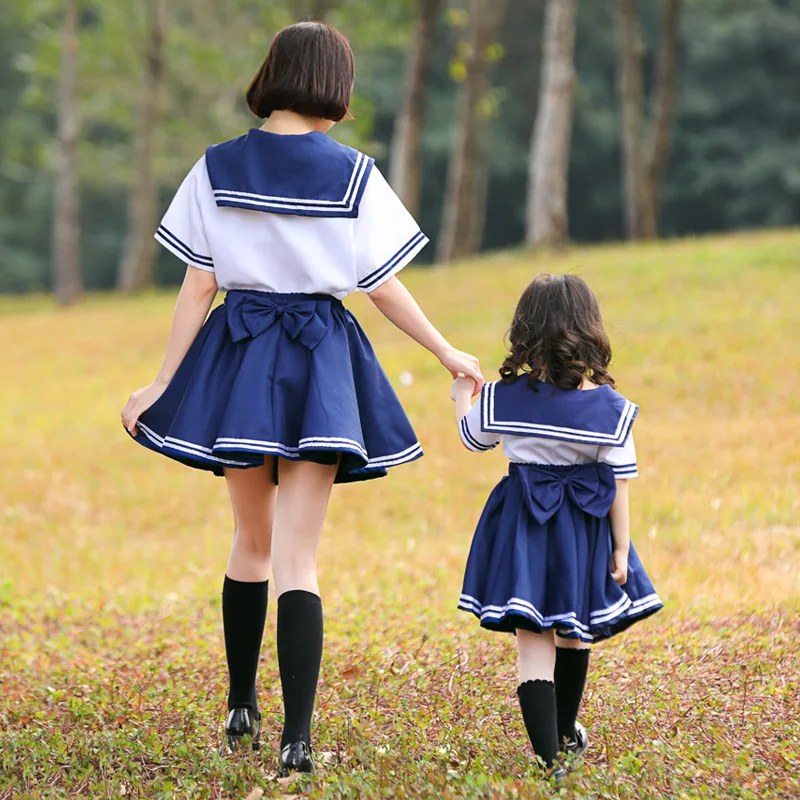 

Japanese JK School Uniform Parent-child Wear Adult and Children Campus Soft Cute Sailor Uniform Cosplay Navy Three-color Bow Tie