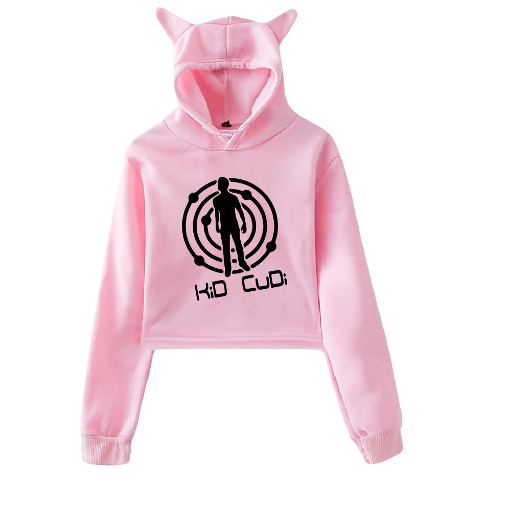 

Kid Cudi Pullover Cat Cropped Hoodie Crop Top Women's Hoodie Harajuku Streetwea Kawaii Girls Clothes 2021 American Rapper