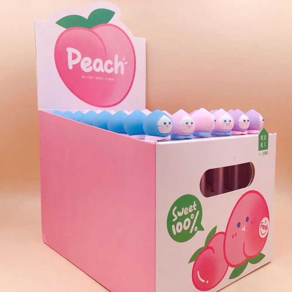 

48 pcs/lot Creative Peach Gel Pen Cute 0.5 mm black ink Signature Pens School Office writing Supplies Promotional Gift