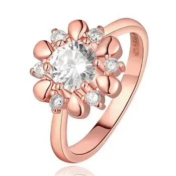

Rose Gold Ring Flower Shaped Zircon Ring Wedding Party Shiny Engagement Rings Temperament Jewelry LKN18KRGPR680