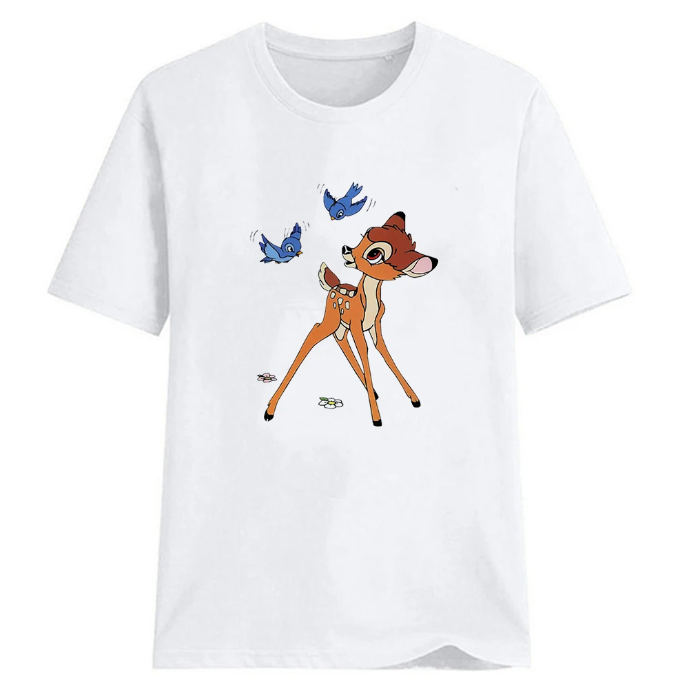 

Disney Cartoon Pattern Top Fawn Bambi White Tail Deer Fashion Casual T-shirt Summer New Loose Round Neck Short Sleeve