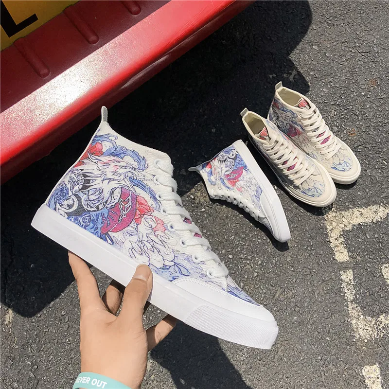 New Spring High Top Men Casual Vulcanize Shoes Boy Fashion Breathable Canvas Sneakers Graffiti Maker Comfortable Shoes A317