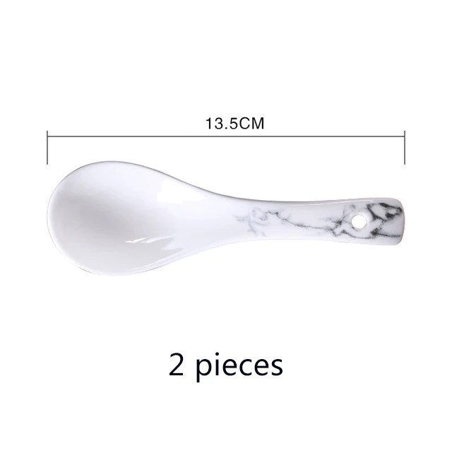Spoon x2 Мраморный узор керамическая чаша салат десерт миска для рисового супа фрукты салат тарелка посуда закуска к чаю практичный кухонный инструмент - Цвет: Spoon x2