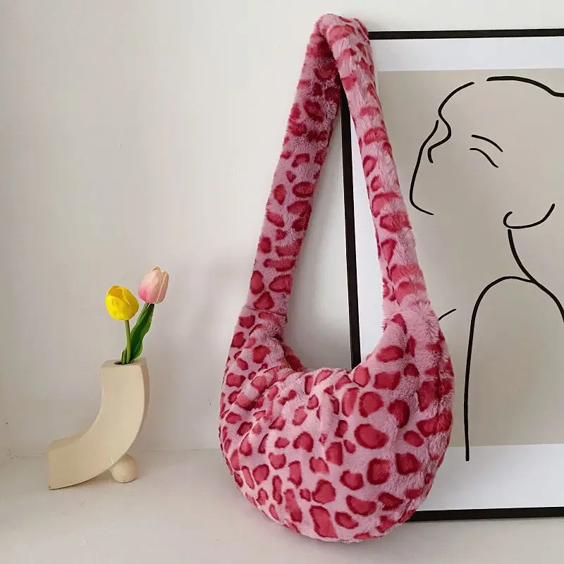 

Плюшевая сумка-мешок, розовая Зимняя Сумка через плечо, сумки-тоуты с леопардовым принтом зебры, маленькие кошельки, дешевая женская сумка с...