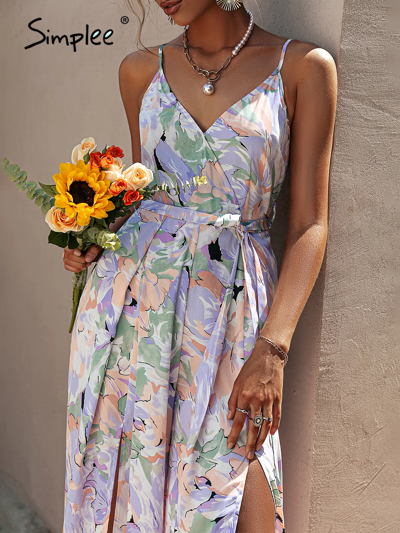 

Женский свободный пляжный комбинезон Simplee, с v-образным вырезом, на бретельках, со шнуровкой, на лето