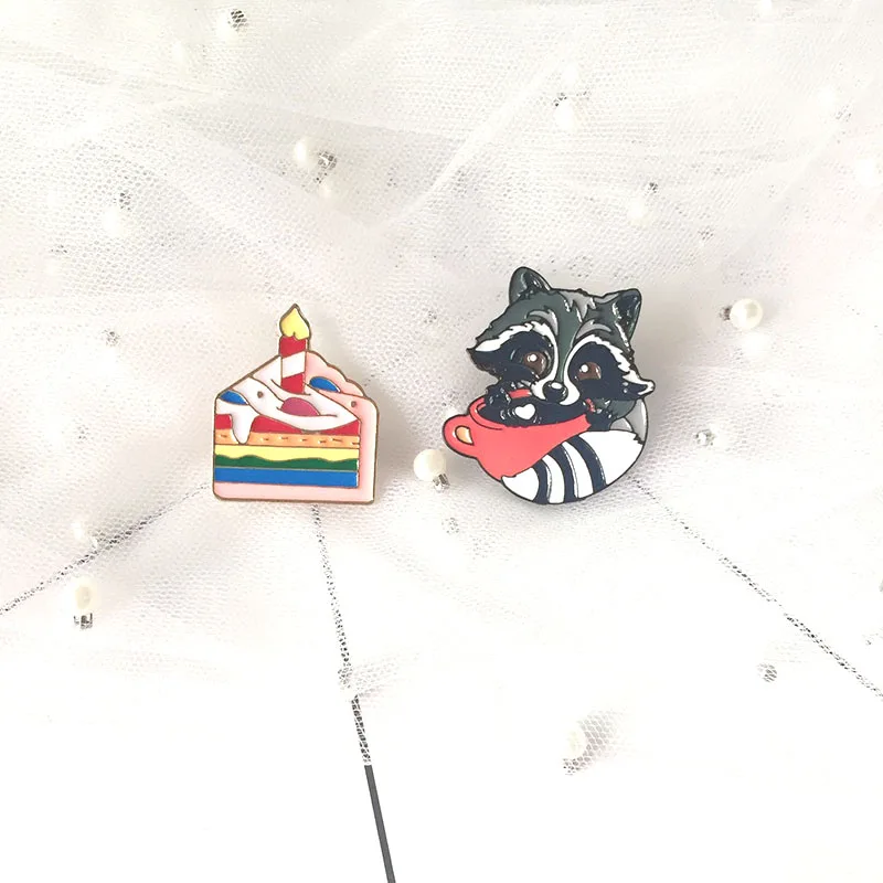 New black cute little brown bear brooch rainbow delicious cake badge children cartoon animal jewelry denim clothes p | Украшения и