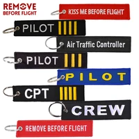 8pcs remove before flight keychain embroidery crew pilot atc captain kiss me before flight key ring chain for aviation gifts
