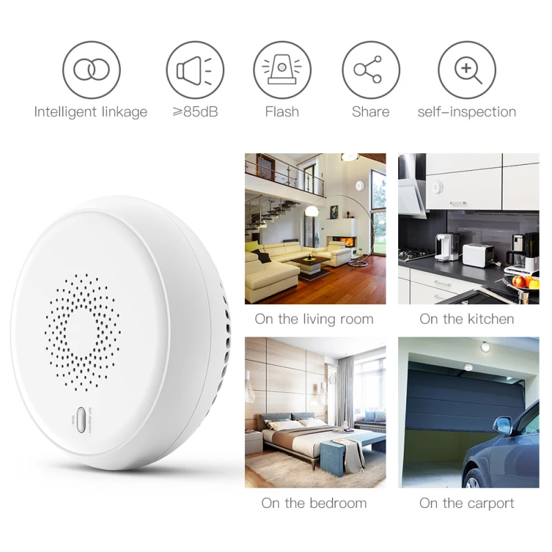 

Смарт-датчик дымовой сигнализации Zigbee, беспроводной детектор для домашней системы безопасности, работает от аккумулятора, с управлением че...