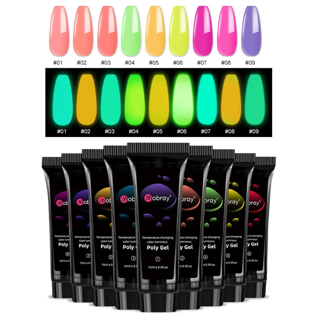 

ST192-15ML Mobray Temperature Change Luminous Crystal Extender Extension Glue Manicure Supplies Gift