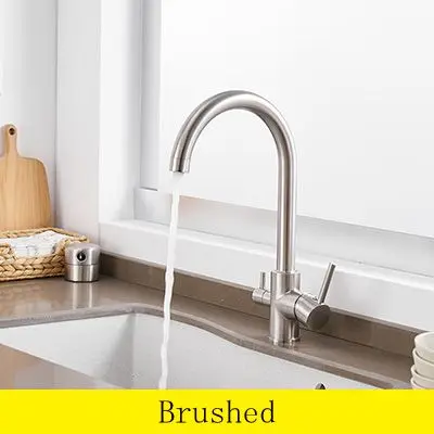 Brushed nickel Хромированные Кухонные смесители с поворотом на 360 градусов, 3 варианта фильтра для воды, водопроводные краны, твердая латунь, кухонная раковина, кран, смеситель для воды, CF-0181 - Цвет: Brushed nickel