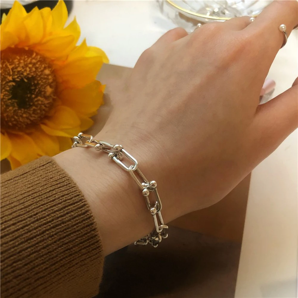 

Hiphop/Rock Punk Thick Chain Bracelet for Women Men Vintage Handmade Hasp Bracelet Birthday Gift