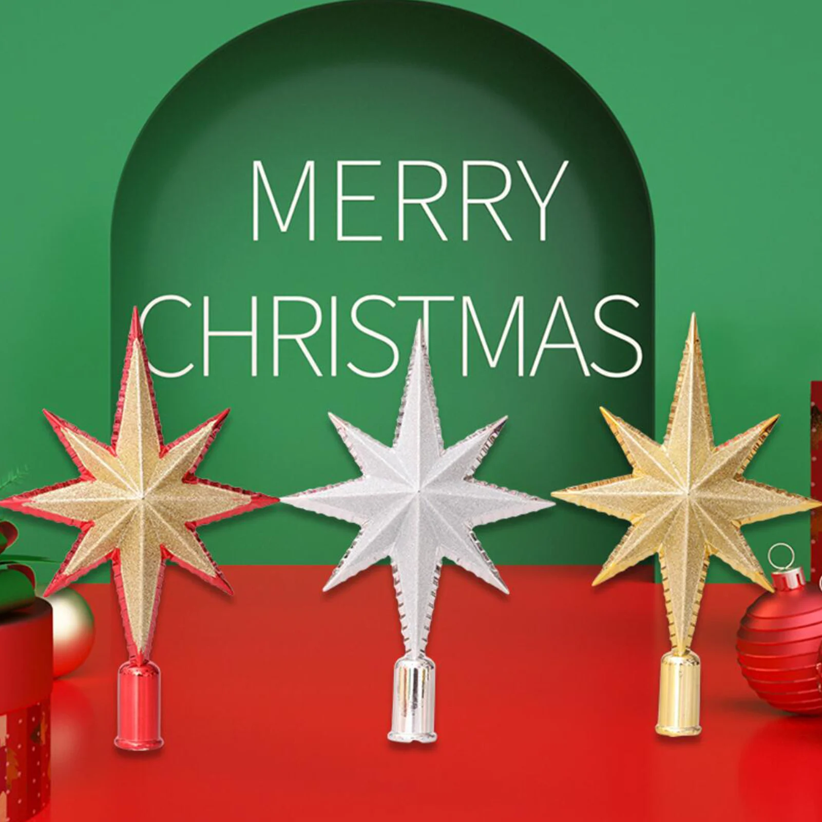 

Украшение с трехмерной восьмиконечной звездой на верхушку рождественской елки, уникальное сверкающее украшение, подходит для большинства ...