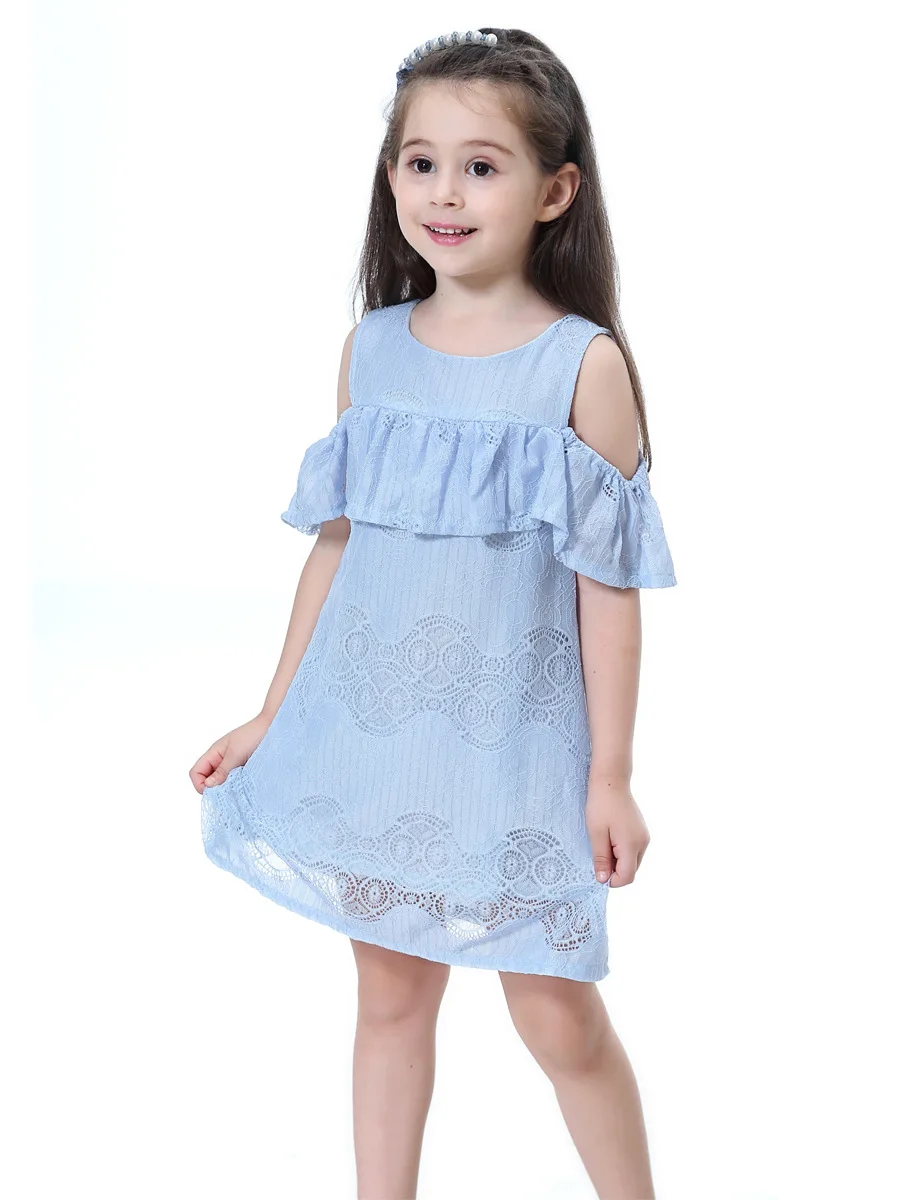 Платья для девочек летняя повседневная одежда кружевное платье с цветочным