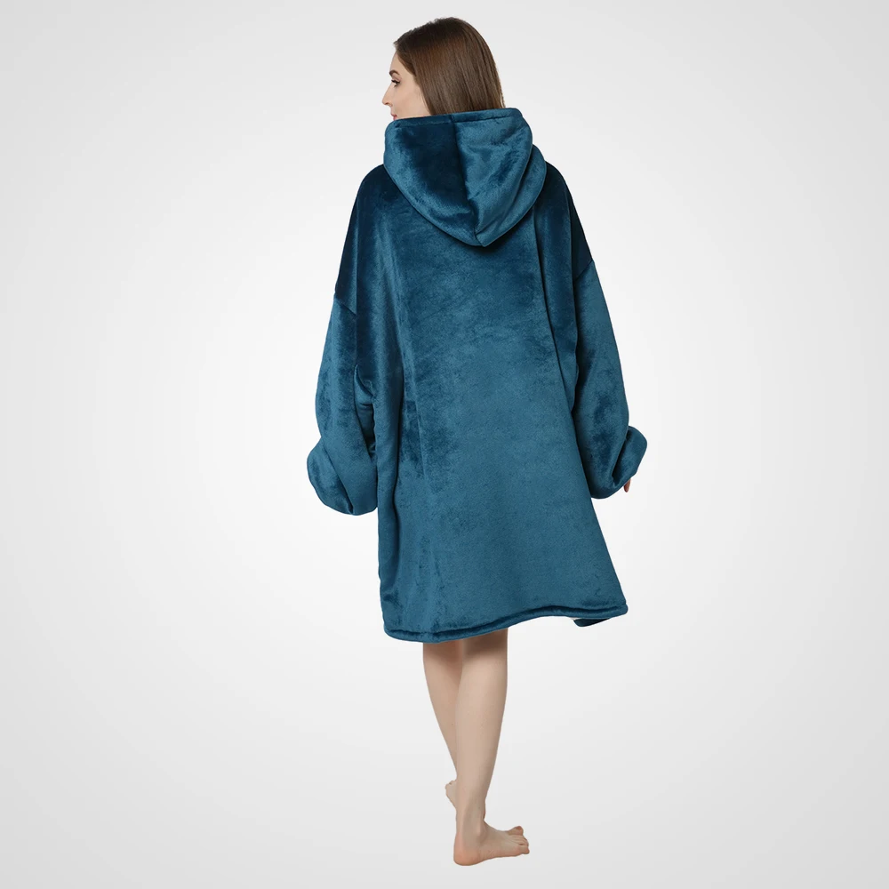 

New Fashion Solid Soft Flannel Double Warm Male Big Pullover Homewear Female Super Loose Blanket Hoody G352FL002RT