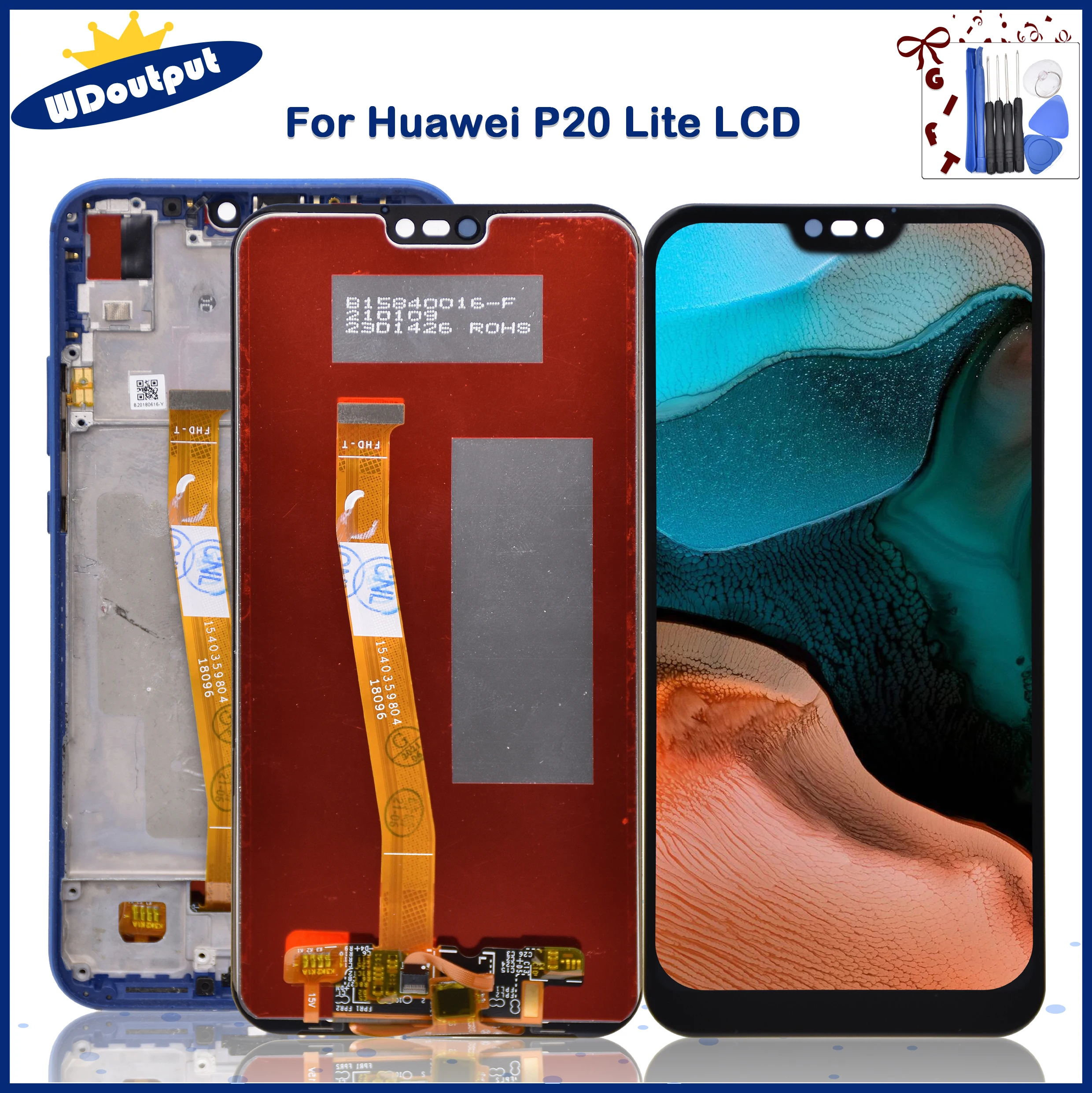 Pantalla LCD original de 5,84 pulgadas para móvil, montaje de digitalizador táctil y marco para Huawei P20 Lite